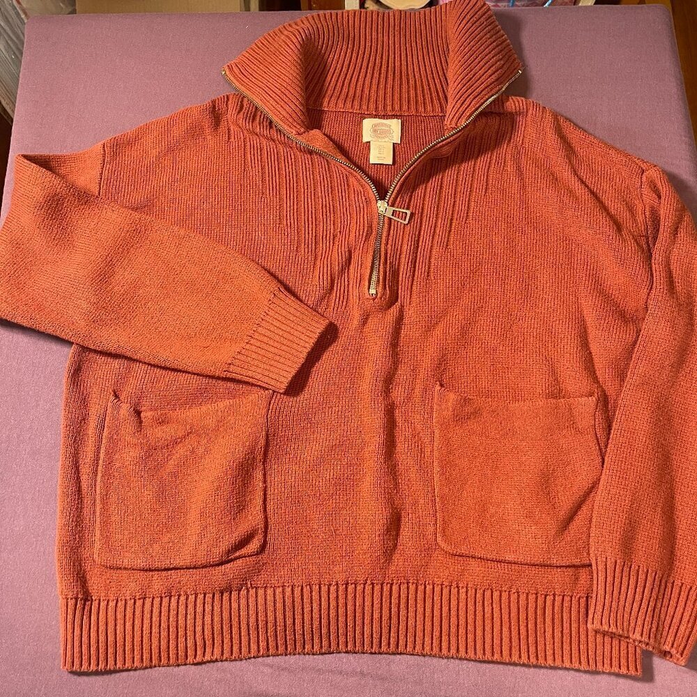 Cambridge Dry Goods Women 1/2 Zip Pullover Sweatshirt Orange Pockets- Size Large